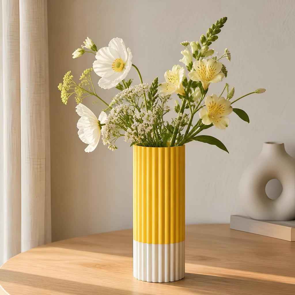 Gerippte Vase mit Glaseinsatz, 3D-Druck, zweifarbig, modern, minimalistisch, Höhe 16 cm, Durchmesser 5 cm