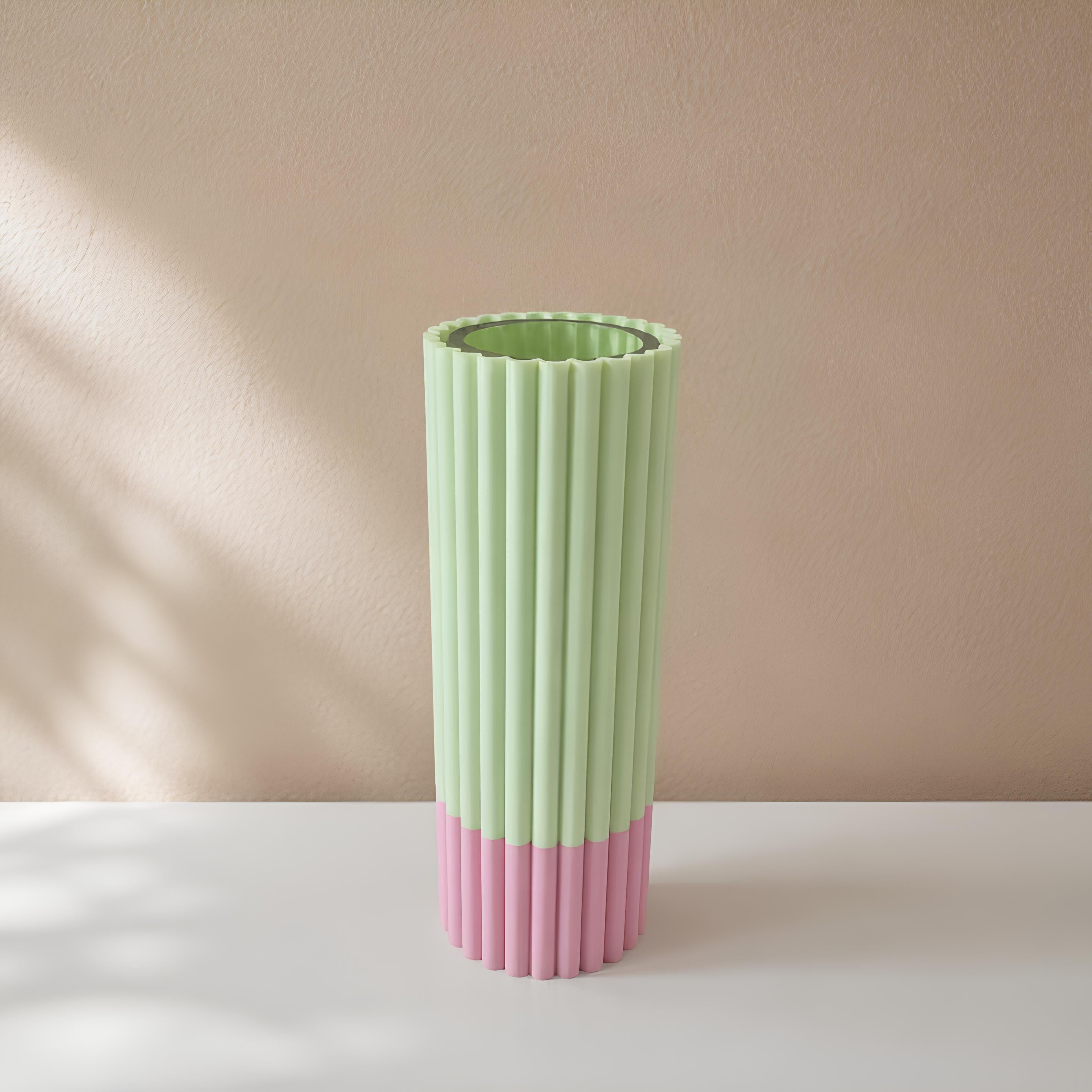 Gerippte Vase mit Glaseinsatz, 3D-Druck, zweifarbig, modern, minimalistisch, Höhe 16 cm, Durchmesser 5 cm