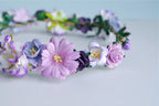 Lila Papierblumenkrone, handgefertigter Haarschmuck, verstellbare Größe, 18 cm Durchmesser