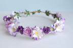 Lila Papierblumenkrone, handgefertigter Haarschmuck, verstellbare Größe, 18 cm Durchmesser