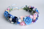 Handgefertigter Papierblumenkranz für Hochzeiten, Haarband aus Wildblumen, Rosa, Lila, Weiß, 20 cm