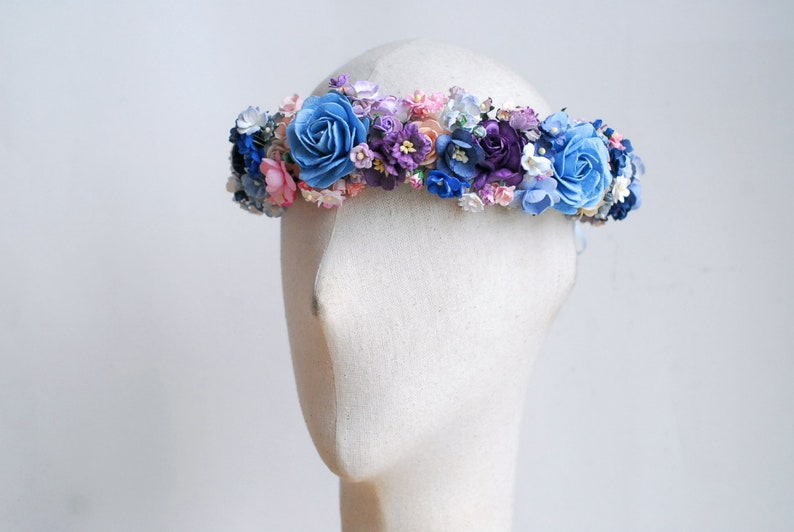 Handgefertigter Papierblumenkranz für Hochzeiten, Haarband aus Wildblumen, Rosa, Lila, Weiß, 20 cm