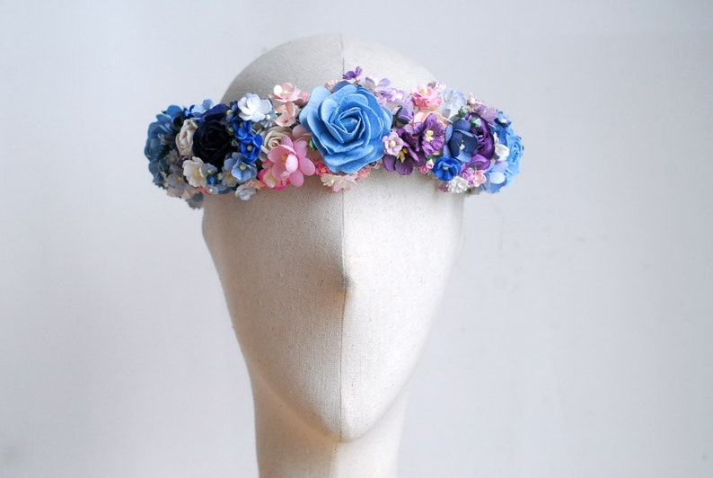 Handgefertigter Papierblumenkranz für Hochzeiten, Haarband aus Wildblumen, Rosa, Lila, Weiß, 20 cm