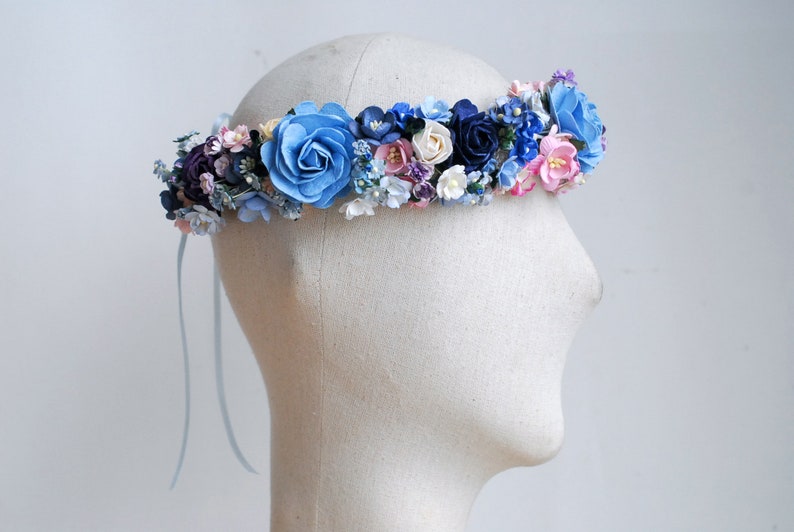 Handgefertigter Papierblumenkranz für Hochzeiten, Haarband aus Wildblumen, Rosa, Lila, Weiß, 20 cm