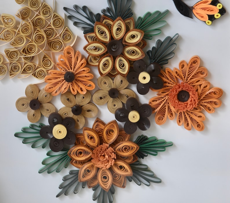 3D Blumenpapier Bild mit Schmetterling | Wand Dekor Braun