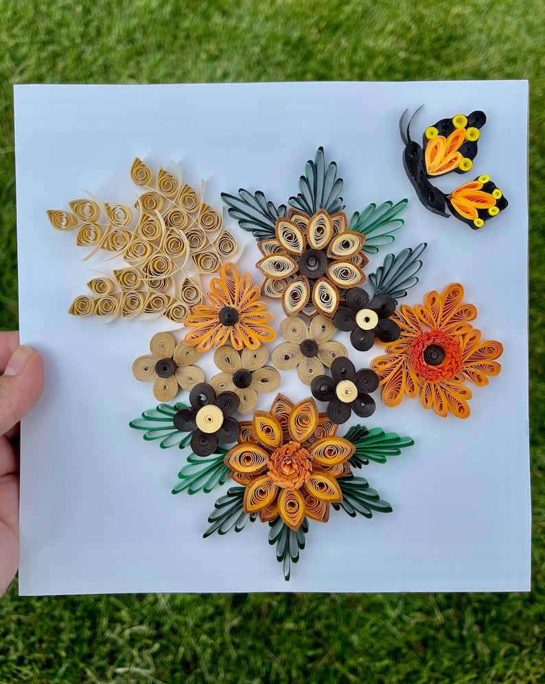 3D Blumenpapier Bild mit Schmetterling | Wand Dekor Braun