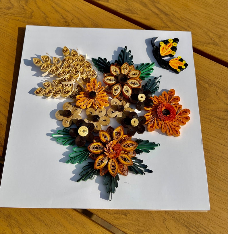 3D Blumenpapier Bild mit Schmetterling | Wand Dekor Braun