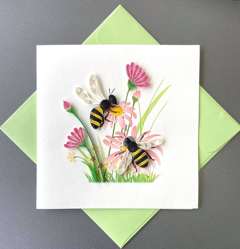 Biene Quilling Karte, Kunst Papier, Grußkarte, Handwerk Karte, handgemachte Karte