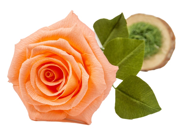 Lebensgroße Papierrose mit geschweiftem Stiel – Tischdekoration, Crepe Blume, Geburtsblume, Geburtstagsgeschenk, Schreibtisch- und Eventdeko