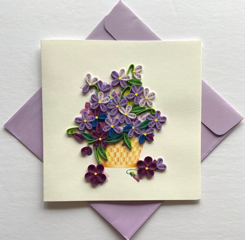 Blumen Quilling Karte, Grußkarte, Kunstpapier, 6x6 Zoll, handgefertigt