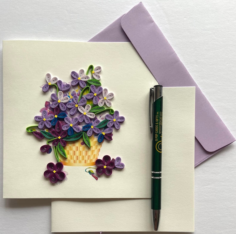 Blumen Quilling Karte, Grußkarte, Kunstpapier, 6x6 Zoll, handgefertigt