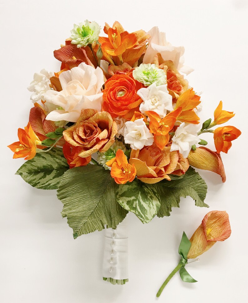 Handgefertigter Papierblumen Brautstrauß, Krepppapier, leicht, hypoallergen