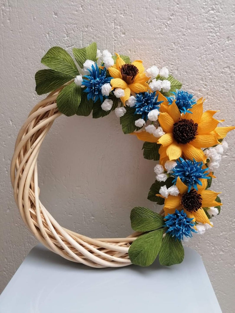 Handgefertigter Crepe-Papier Blumenkranz, UV-geschützt, für Tür- und Wanddekoration