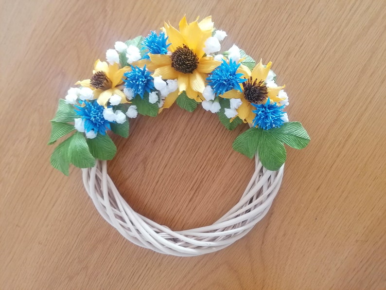 Handgefertigter Crepe-Papier Blumenkranz, UV-geschützt, für Tür- und Wanddekoration