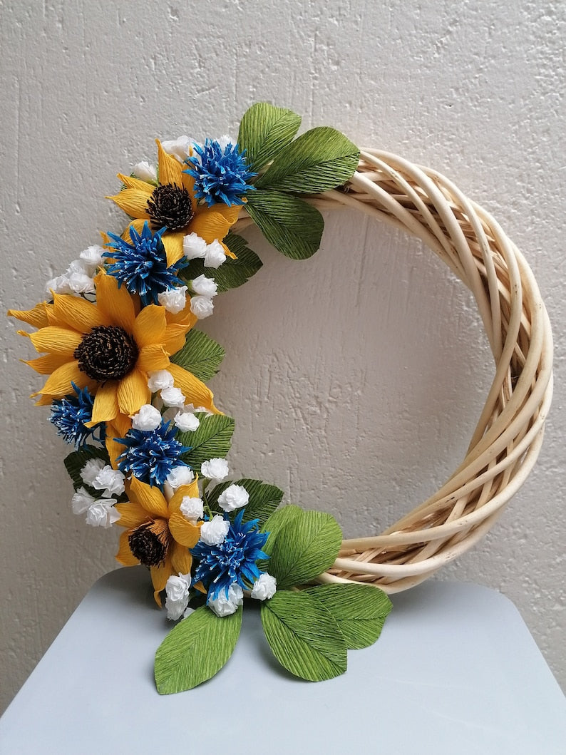 Handgefertigter Crepe-Papier Blumenkranz, UV-geschützt, für Tür- und Wanddekoration