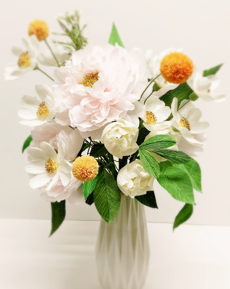 Handgefertigter Papierblumen Brautstrauß, Krepppapier, leicht, hypoallergen