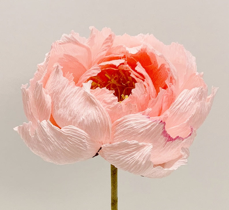 Pfingstrose aus Krepppapier, handgefertigte Hochzeitsstrauß Blume, 12 Zoll Stiel, 5,5 Zoll Blüte