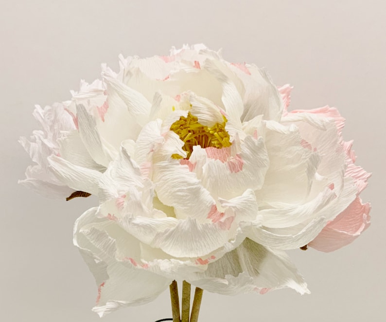 Pfingstrose aus Krepppapier, handgefertigte Hochzeitsstrauß Blume, 12 Zoll Stiel, 5,5 Zoll Blüte