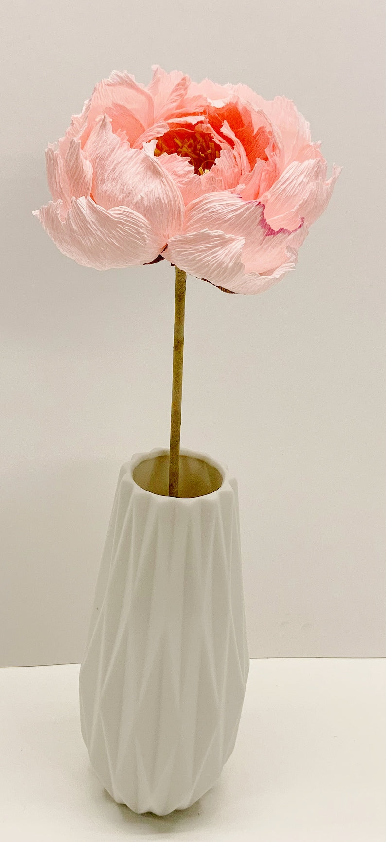 Pfingstrose aus Krepppapier, handgefertigte Hochzeitsstrauß Blume, 12 Zoll Stiel, 5,5 Zoll Blüte