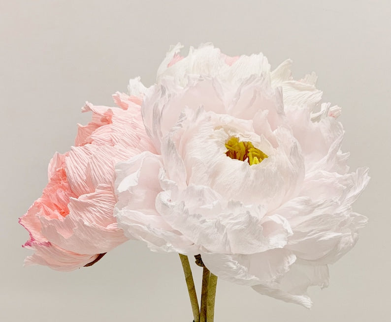 Pfingstrose aus Krepppapier, handgefertigte Hochzeitsstrauß Blume, 12 Zoll Stiel, 5,5 Zoll Blüte