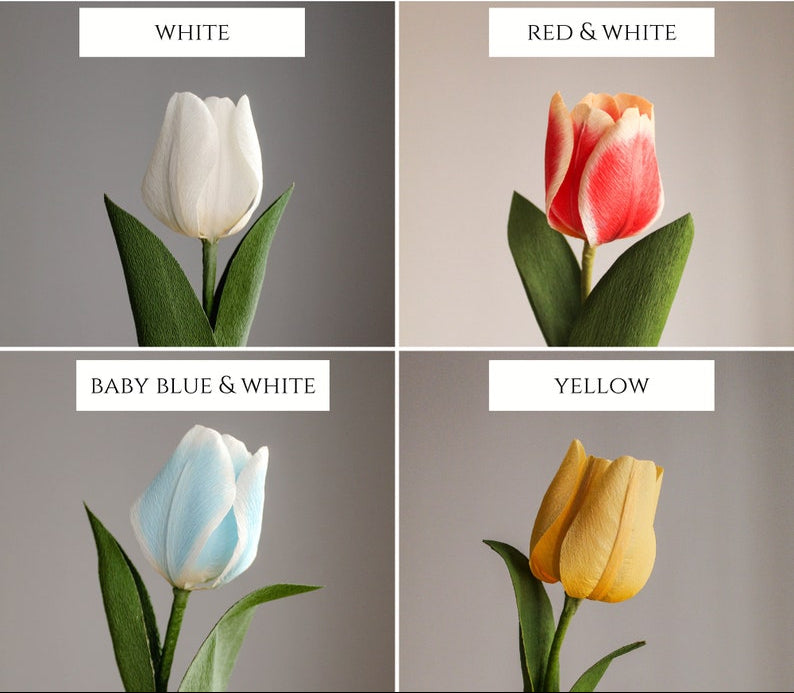 Krepppapier-Tulpenstrauß, handgefertigte Papierblumen, Deko, 30 cm, 1-12 Stiele