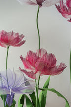 Übergroße Mohnblumen und Narzissen Organza Blumen Hintergrund Deko mit Beleuchtung, Frühlingsdekoration
