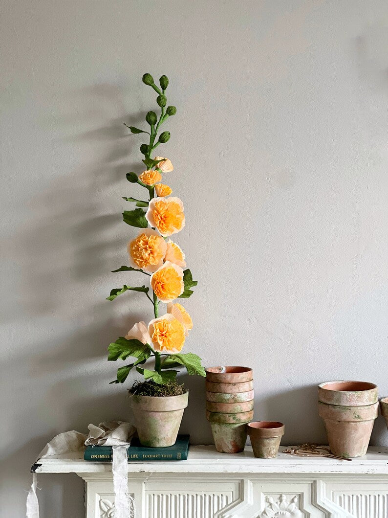 Papierblume Krepppapier Stockrose im Terrakottatopf 63 cm