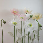 6 Organza Riesenmohnblumen mit 3 Knospen, Übergroße Blumen Hintergrunddekoration für Event & Fenster