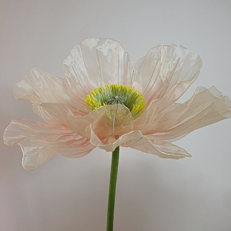 6 Organza Riesenmohnblumen mit 3 Knospen, Übergroße Blumen Hintergrunddekoration für Event & Fenster