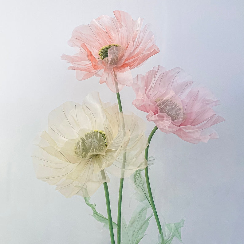 Übergroße Riesenblumen Deko, 13 Organza Blüten, Pastellfarben, Frühlings Party Dekoration, 1,2-1,9m