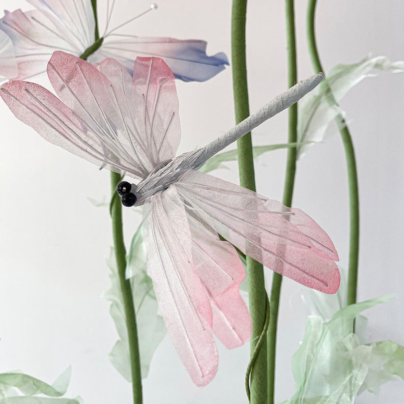 Organza-Mohnblumenset mit Schmetterlingen, 1,2-1,9 m, Riesenblumen für Events und Schaufenster