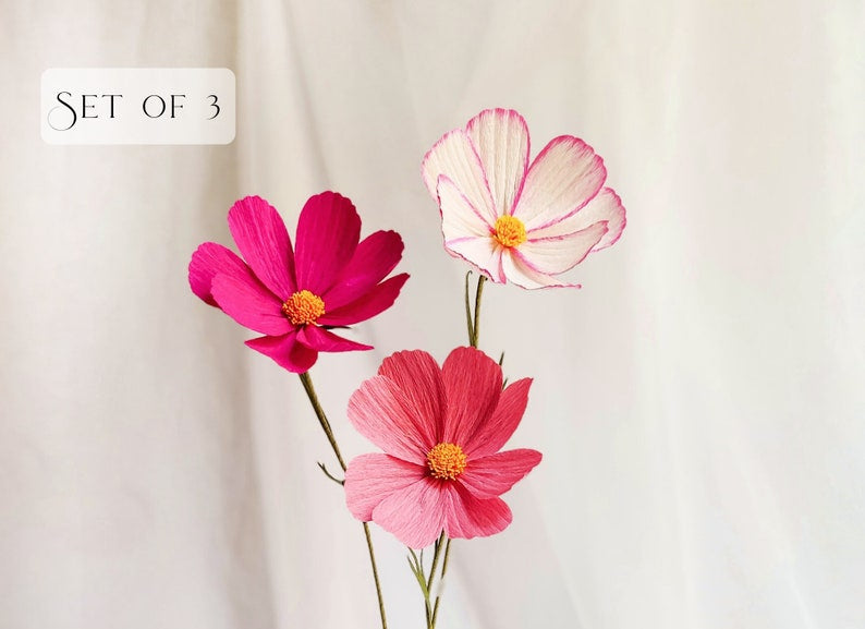 Krepppapier Cosmos Blumen, Wildblumenstrauß, Sommerdeko, künstliche Blumenstiele, realistisches Blumengeschenk