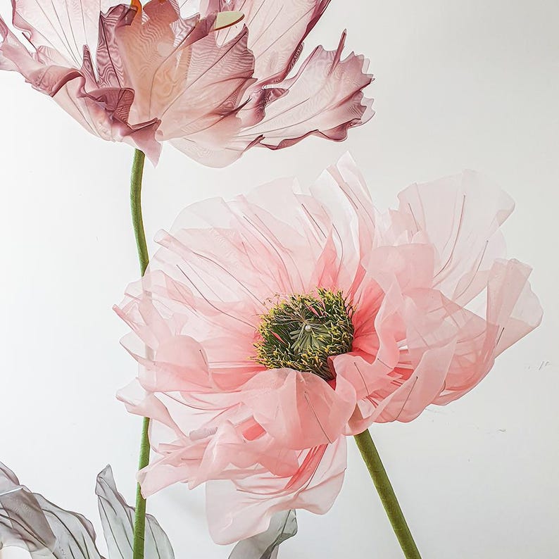 Riesige Organza Blumen als Dekoration für Events, Hochzeiten und Zuhause, 1,2-1,9m Höhe, in Rosa Weiß Orange
