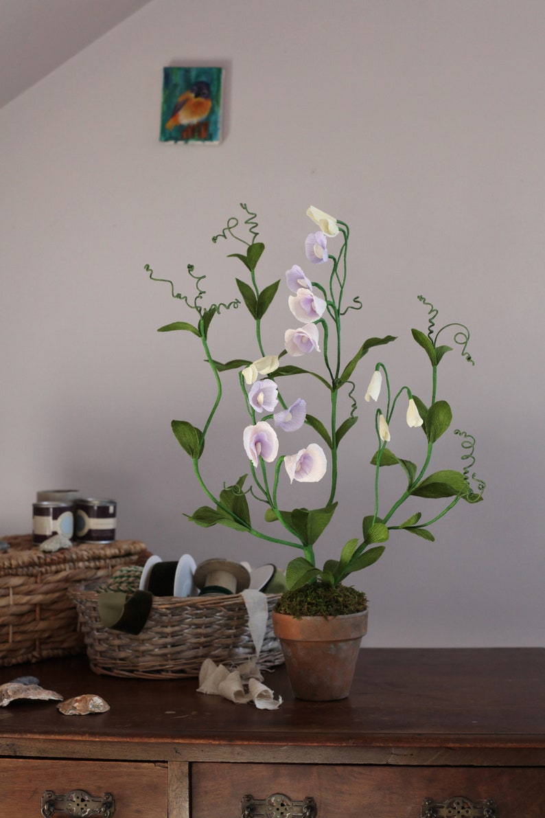 Krepppapier Wicke Pflanzenskulptur, Terrakotta Topf, Gartendeko, 62 cm