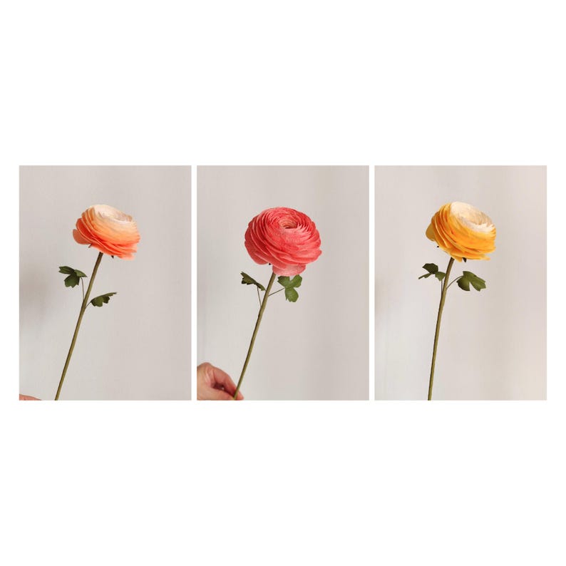 Ranunkel Blumenstrauß aus Krepppapier, Frühlingsdekoration, 30 cm, 3-12 Blumen, Handgefertigt