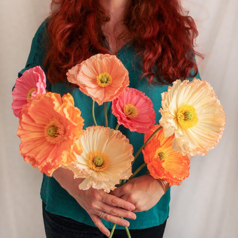 Krepppapier Islandmohn Blumenstrauß, handgefertigt