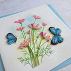 Quilling Grußkarte Schmetterlinge mit Blumen 3 - Handgefertigte Papierkunst, 15x15 cm