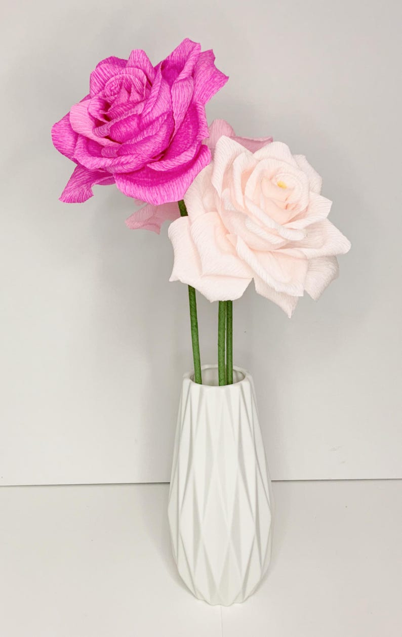 Krepppapier Rose Handgefertigt, 12 Zoll Stiel, 6 Zoll Blüte