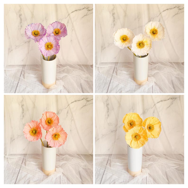 Isländische Mohnblume aus Papier, pastellfarbene Krepppapierblume