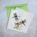 Quilling Grußkarte Libellen mit Blumen - Handgefertigte 3D Karte - 15 cm x 15 cm