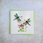 Quilling Grußkarte Libellen mit Blumen - Handgefertigte 3D Karte - 15 cm x 15 cm