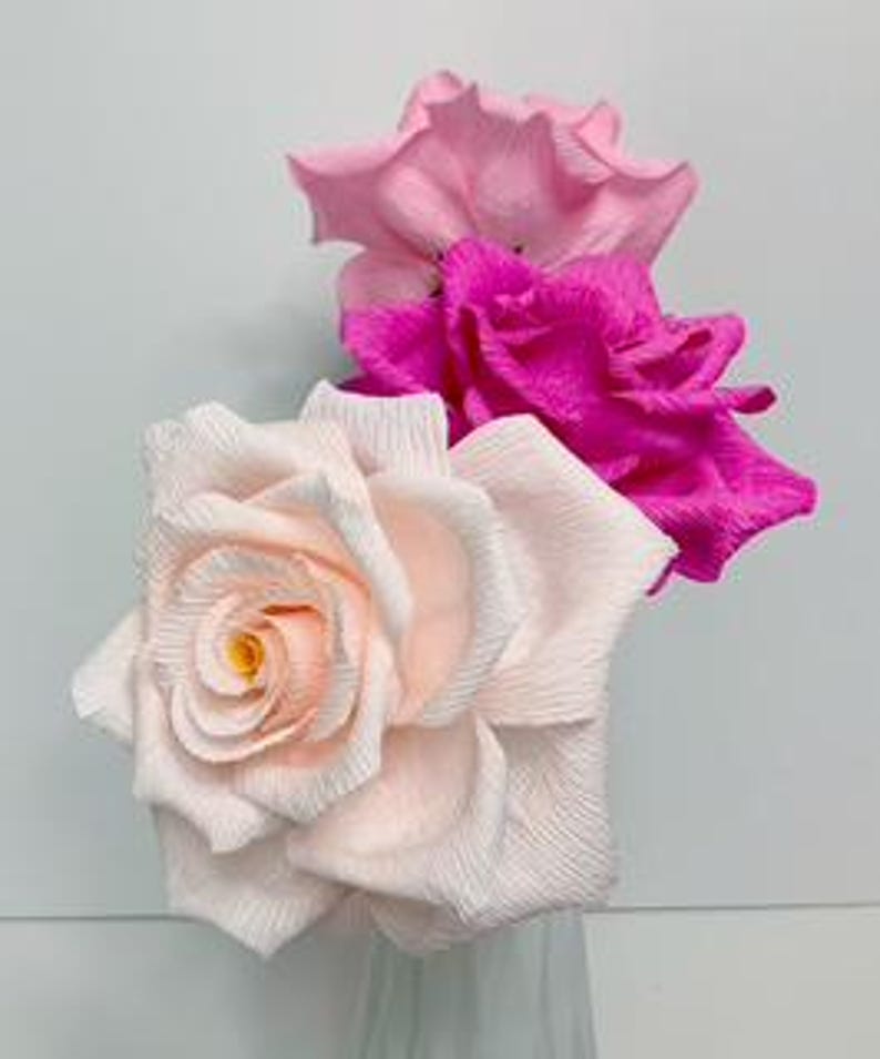 Krepppapier Rose Handgefertigt, 12 Zoll Stiel, 6 Zoll Blüte