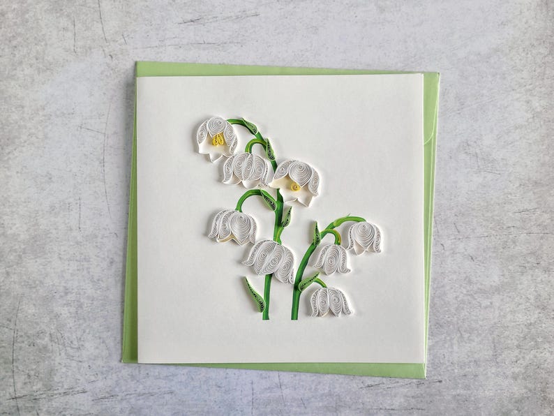 Quilling Grußkarte Maiglöckchen 3D Blumenmotiv Handgemacht 15x15 cm
