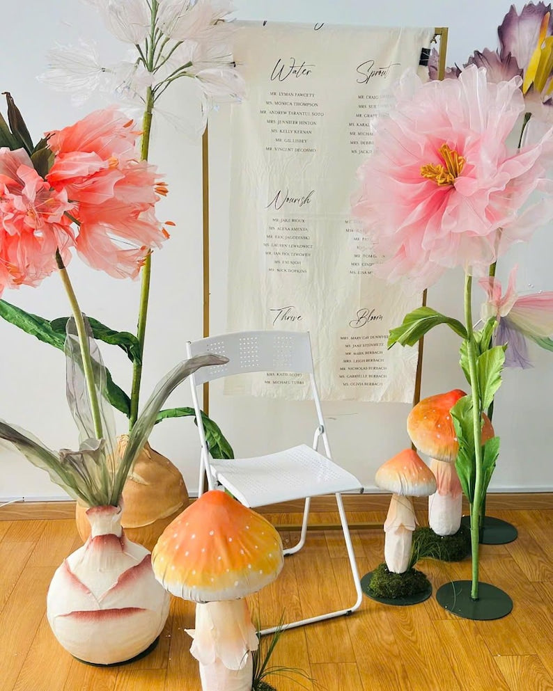 Organza-Mohnblumenset mit Schmetterlingen, 1,2-1,9 m, Riesenblumen für Events und Schaufenster