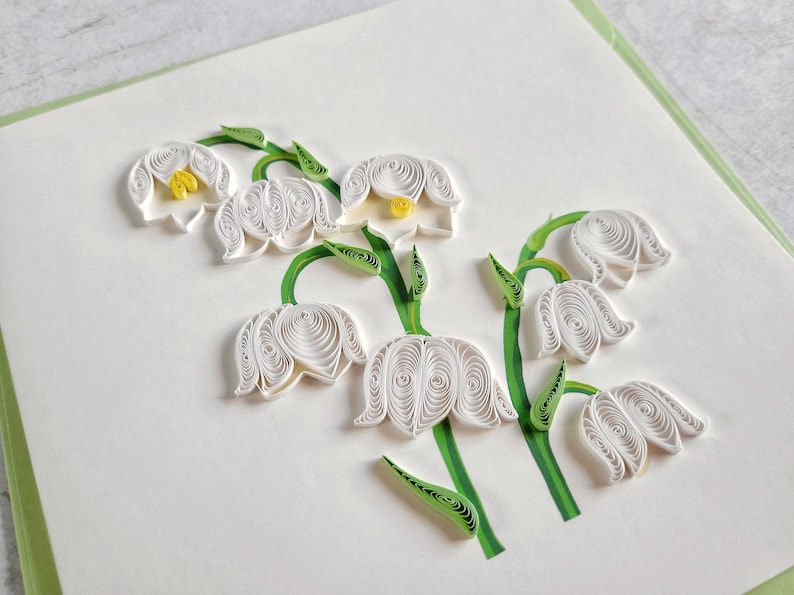 Quilling Grußkarte Maiglöckchen 3D Blumenmotiv Handgemacht 15x15 cm