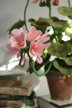Große rosa Papiergeranie im Terrakottatopf 67 cm Krepppapierblume