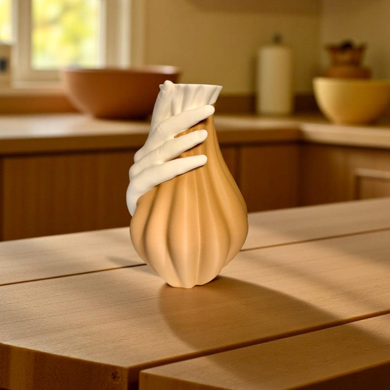 Moderne Skulpturvase mit umarmenden Händen, 21 cm, Premium PLA, zeitgenössisches Herzstück