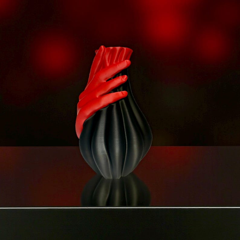 Moderne Skulpturvase mit umarmenden Händen, 21 cm, Premium PLA, zeitgenössisches Herzstück
