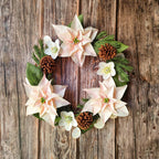 Weihnachtsstern-Kranz, Winter-Türdeko, Krepppapierblumen, Tannenzapfen, 40 cm, festliche Wanddekoration