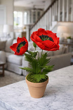 Roter Papiermohn im Topf, 20cm Durchmesser, 40cm Höhe, Keramiktopf, Metallstiel, handgefertigt
